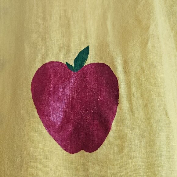 Eileen Fisher Yellow Button Up Top 100% Irish Linen Hand Painted Red Apples XL - Picture 16 of 16